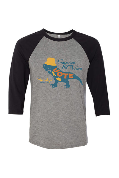 TREX WANTS YOU TO VOTE BASEBALL T-SHIRT; BLACK & GREY