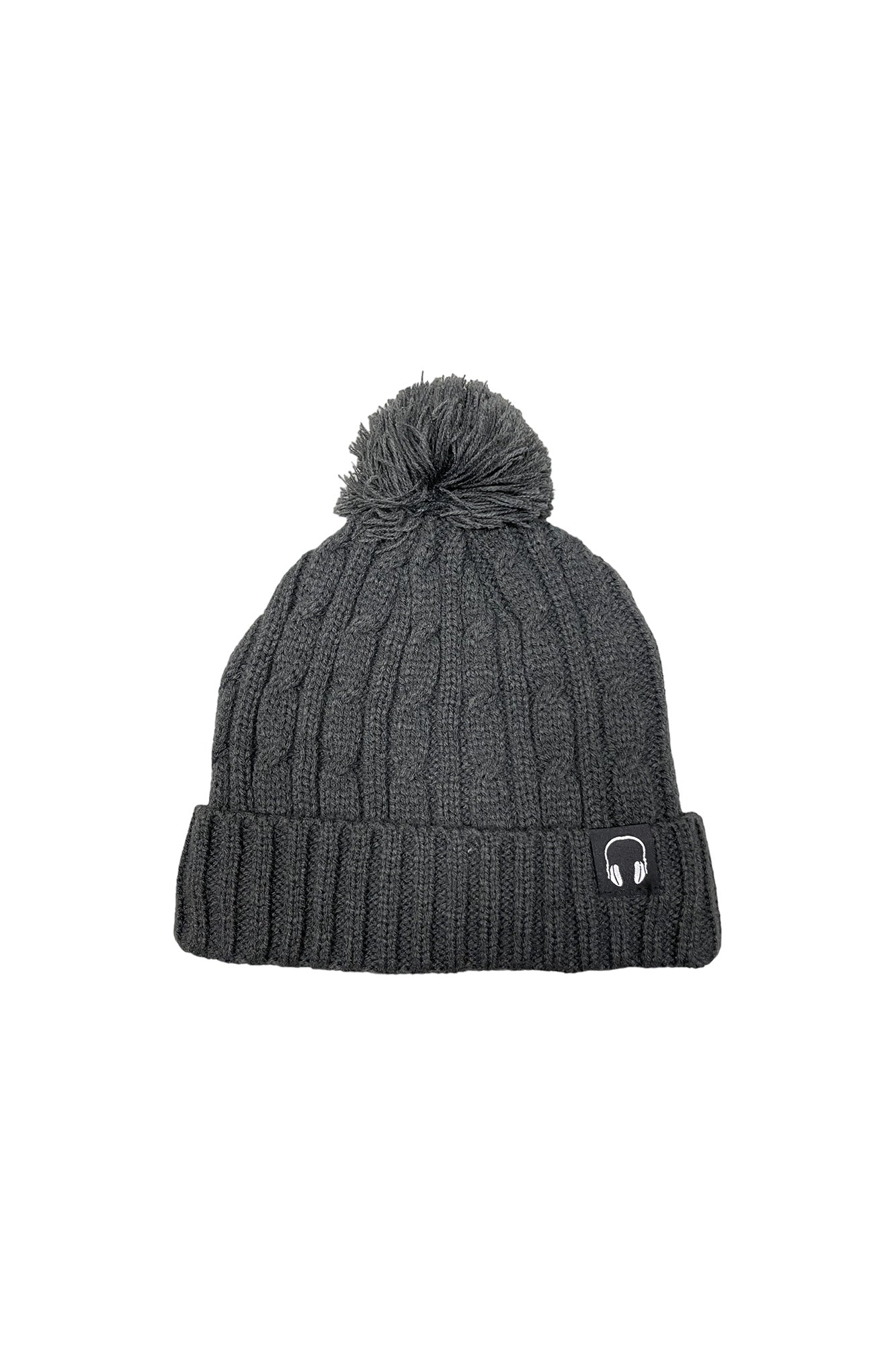 FLEECE-LINED CABLE KNIT BEANIE W/ POM