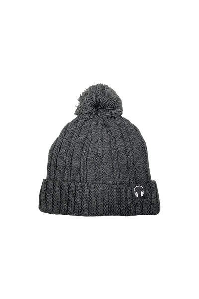 FLEECE-LINED CABLE KNIT BEANIE W/ POM