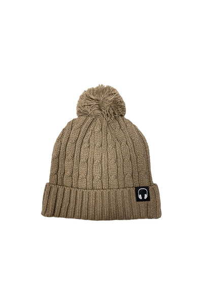 FLEECE-LINED CABLE KNIT BEANIE W/ POM